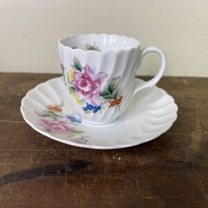 Vintage Hand painted Demitasse Floral Swirl Tea Cup & Saucer Occupied Japan